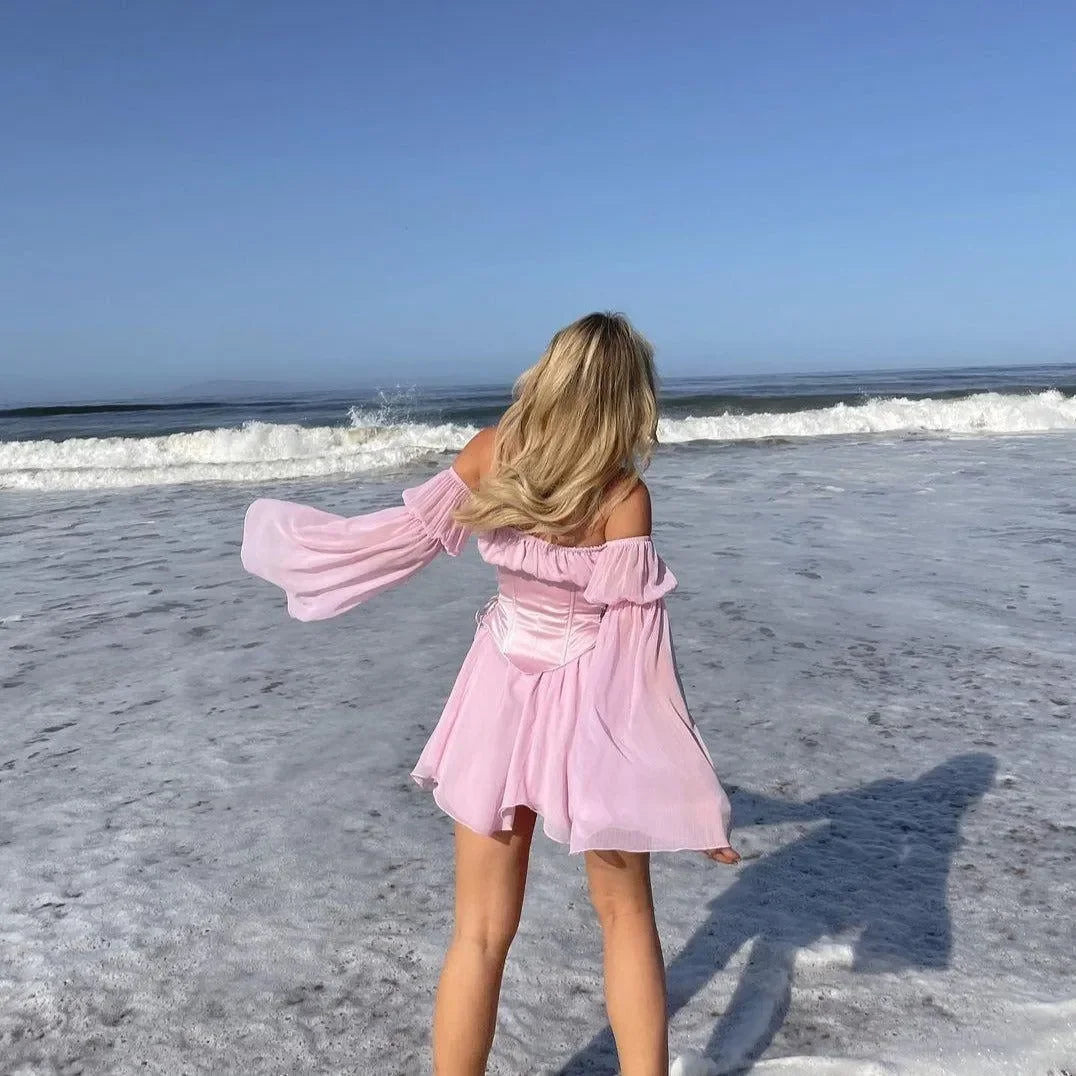 Oh L L Lace Up Corset Romantic Mini Dress Mermaid Way, Pink / M Oh L L Lace Up Corset Romantic Mini Dress Mermaid Way, Pink / M