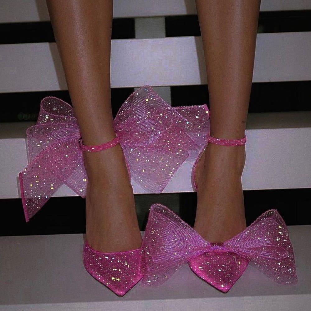 Party Doll Asymmetrical Oversized Bows Heels - Hot Pink / 4 - Mermaid Way