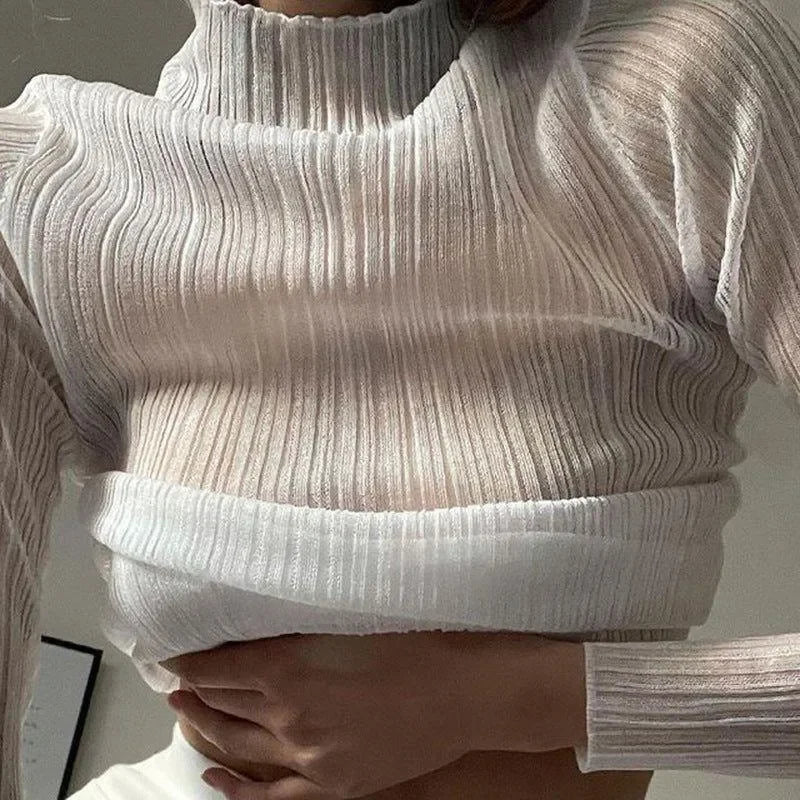 Presley Sheer Mesh Frill Hem Top in White | Mermaid Way
