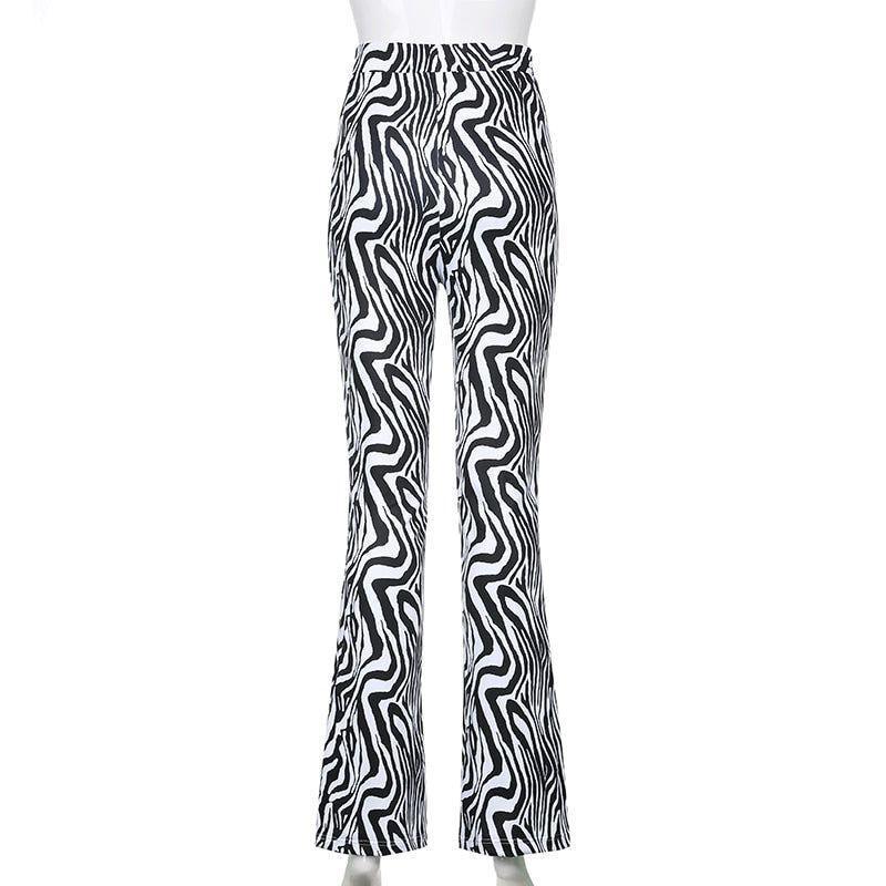 Priscilla Animal Print High Waisted Flare Pants - Zebra Print / S - Mermaid Way