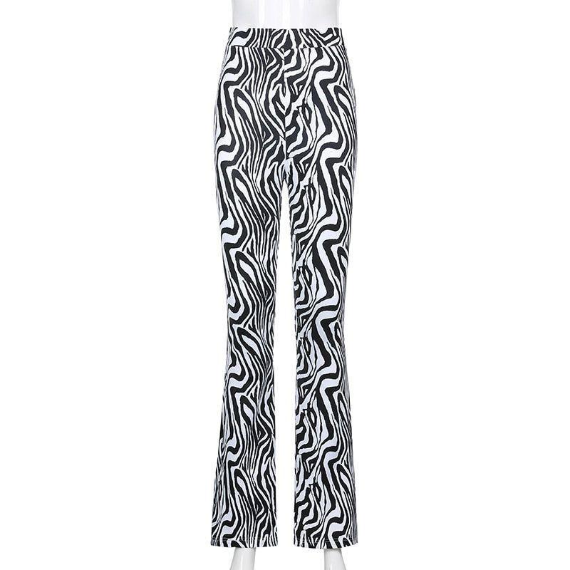 Priscilla Animal Print High Waisted Flare Pants - Zebra Print / S - Mermaid Way