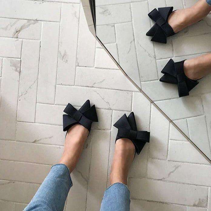 Starry Night Oversized Bow Satin Slippers - Shoes - Mermaid Way