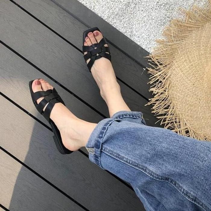 Dione Square Toe Flat Slide-On Sandals - Shoes - Mermaid Way