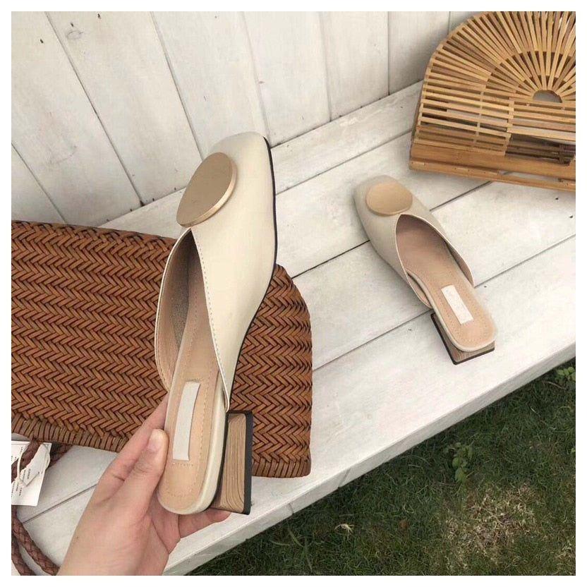 Sunset Square Toe Wooden Heel Slippers - Shoes - Mermaid Way