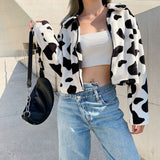 Alvina Cow Pattern Plush Jacket - Outerwear - Mermaid Way