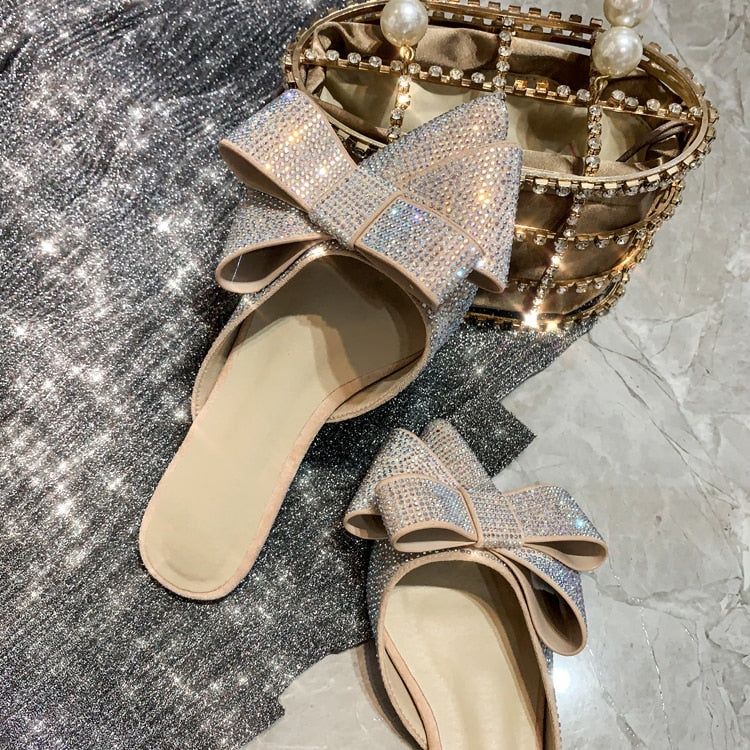 Amelia Oversized Bow Glitter Slippers - Shoes - Mermaid Way