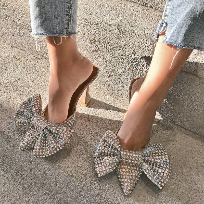 Stefanie Oversized Diamond Bow Heels - Shoes - Mermaid Way