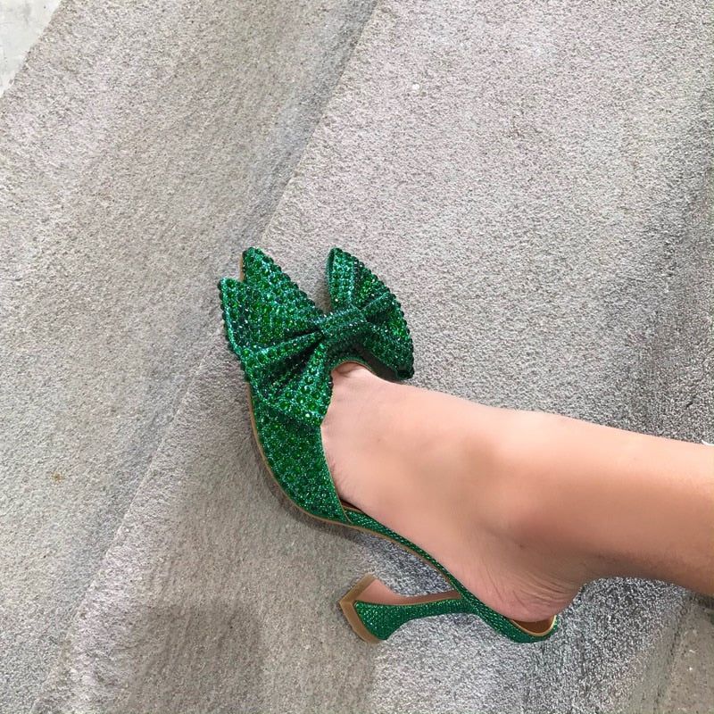 Stefanie Oversized Diamond Bow Heels - Shoes - Mermaid Way