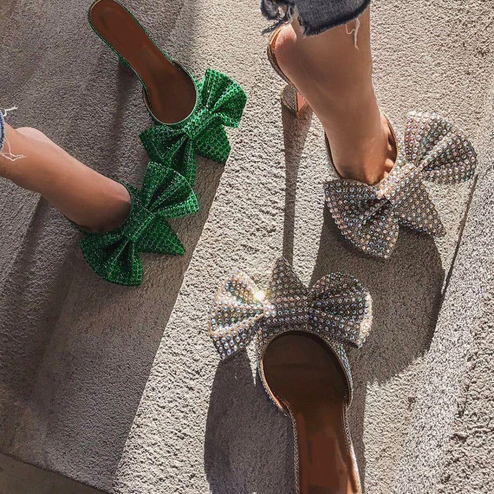 Stefanie Oversized Diamond Bow Heels - Shoes - Mermaid Way