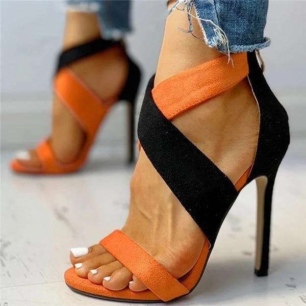 Summer Heat Two Tone Cross Strap Stiletto Sandals - Shoes - Mermaid Way