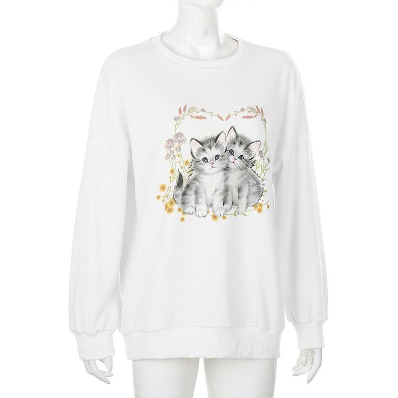 Malina Kitty Flower Print Vintage Sweatshirt - Shirts & Tops - Mermaid Way