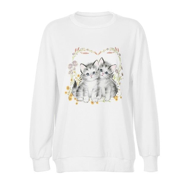 Malina Kitty Flower Print Vintage Sweatshirt - Shirts & Tops - Mermaid Way