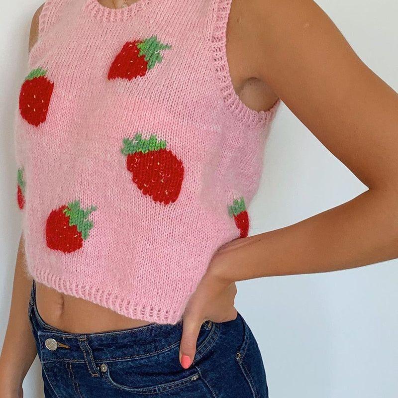 Strawberry Milkshake Cropped Knitted Vest - Vests - Mermaid Way