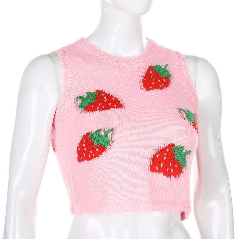 Strawberry Milkshake Cropped Knitted Vest - Vests - Mermaid Way