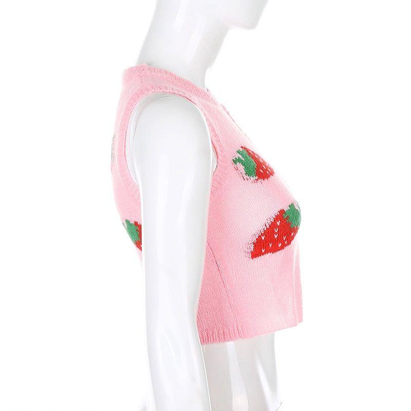 Strawberry Milkshake Cropped Knitted Vest - Vests - Mermaid Way