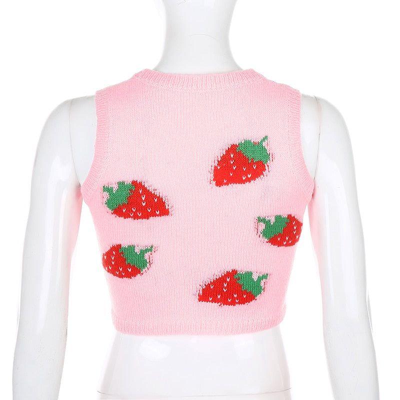 Strawberry Milkshake Cropped Knitted Vest - Vests - Mermaid Way