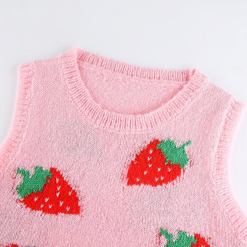 Strawberry Milkshake Cropped Knitted Vest - Vests - Mermaid Way