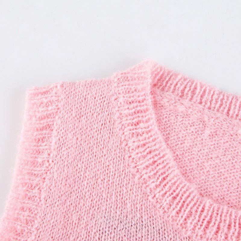 Strawberry Milkshake Cropped Knitted Vest - Vests - Mermaid Way