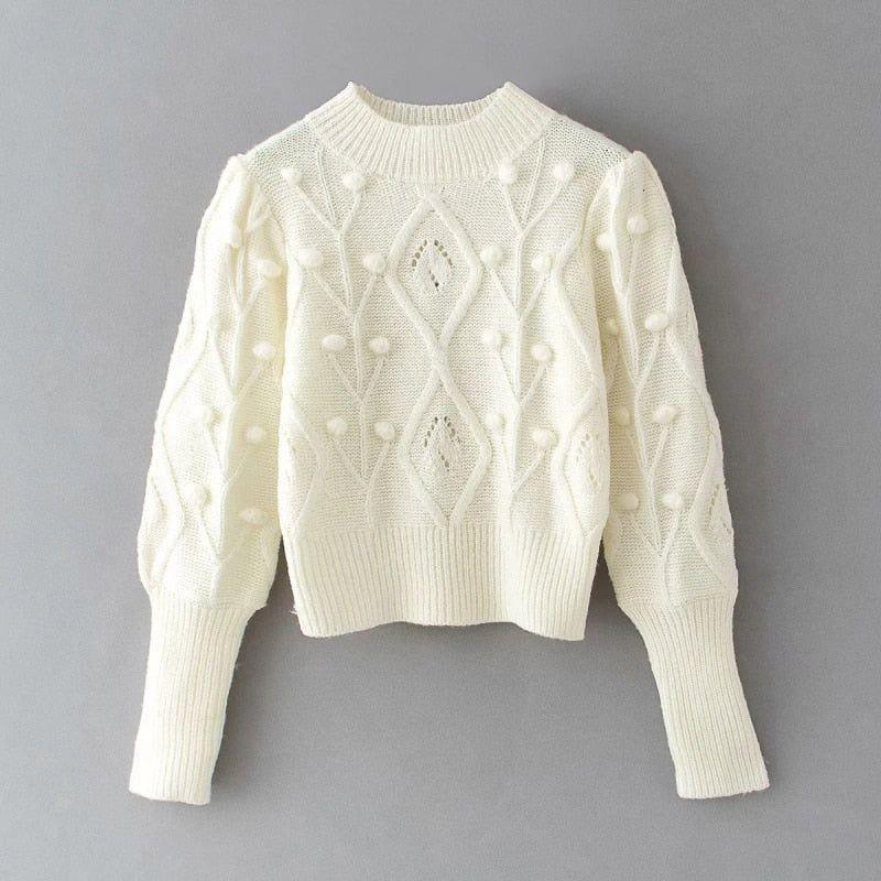 Mermaid Way Meeli Vintage Casual Turtleneck Sweater - White / S