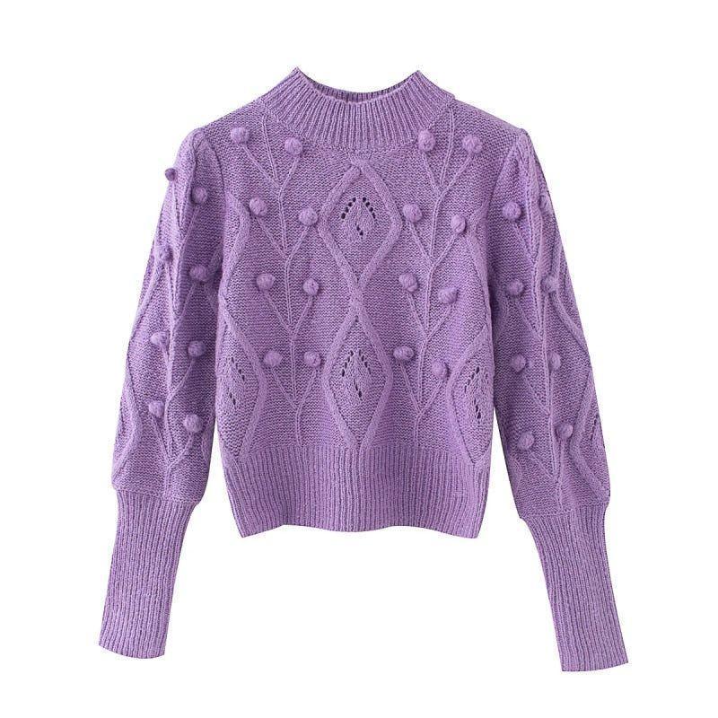 Mermaid Way Meeli Vintage Casual Turtleneck Sweater - Purple / S