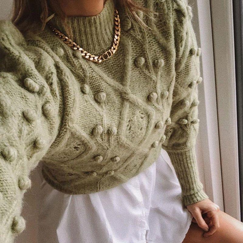 Mermaid Way Meeli Vintage Casual Turtleneck Sweater - Light Green / S