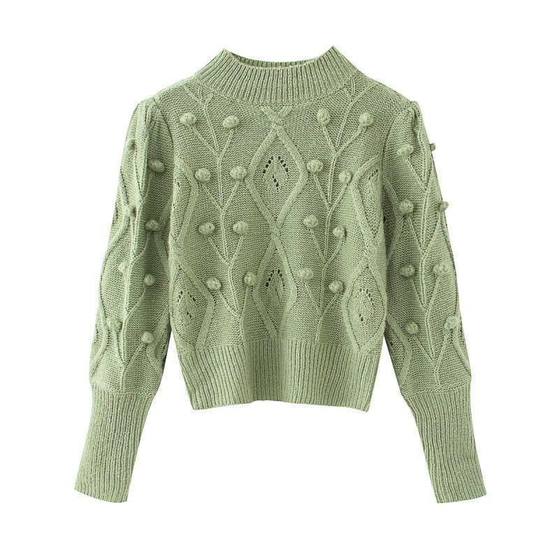 Mermaid Way Meeli Vintage Casual Turtleneck Sweater - Light Green / S