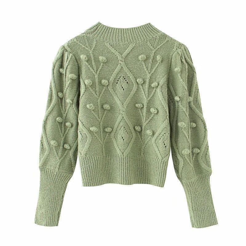 Mermaid Way Meeli Vintage Casual Turtleneck Sweater - Light Green / S