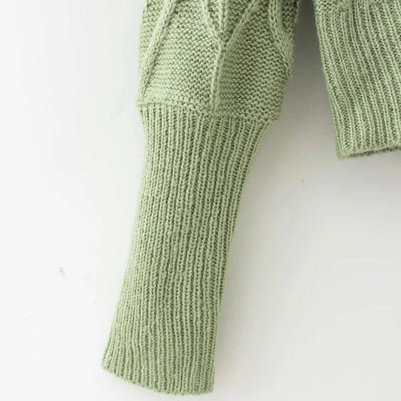 Mermaid Way Meeli Vintage Casual Turtleneck Sweater - Light Green / S