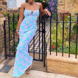 Raquel Pale Blue Floral Maxi Dress - Dresses - Mermaid Way