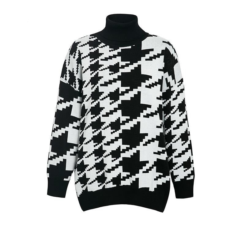 Madisyn Houndstooth Pattern Knit Sweater - Shirts & Tops - Mermaid Way
