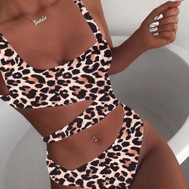 Mermaid Way Candy Crush Asymmetrical Cut Out One-Piece Swimsuit - Leopard / S