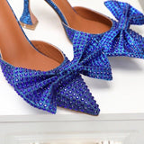 Stefanie Oversized Diamond Bow Heels - Shoes - Mermaid Way