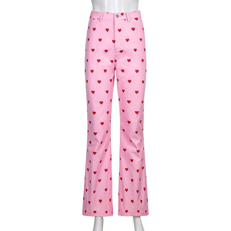 Henny Heart Print High Waist Pants - Pants - Mermaid Way