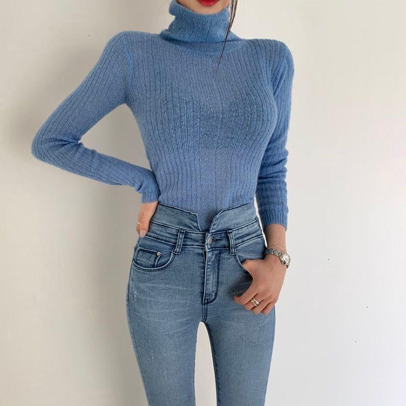 Mermaid Way Brandy Turtleneck Ribbed Knit Crop Sweater - White / One Size