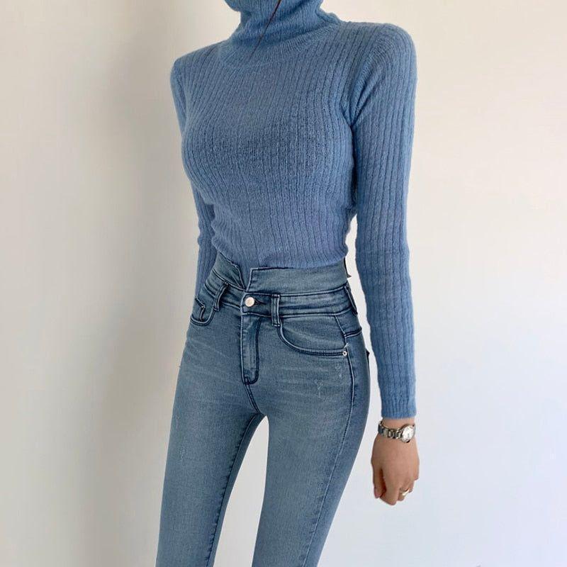 Mermaid Way Brandy Turtleneck Ribbed Knit Crop Sweater - White / One Size