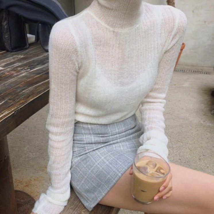 Mermaid Way Brandy Turtleneck Ribbed Knit Crop Sweater - White / One Size