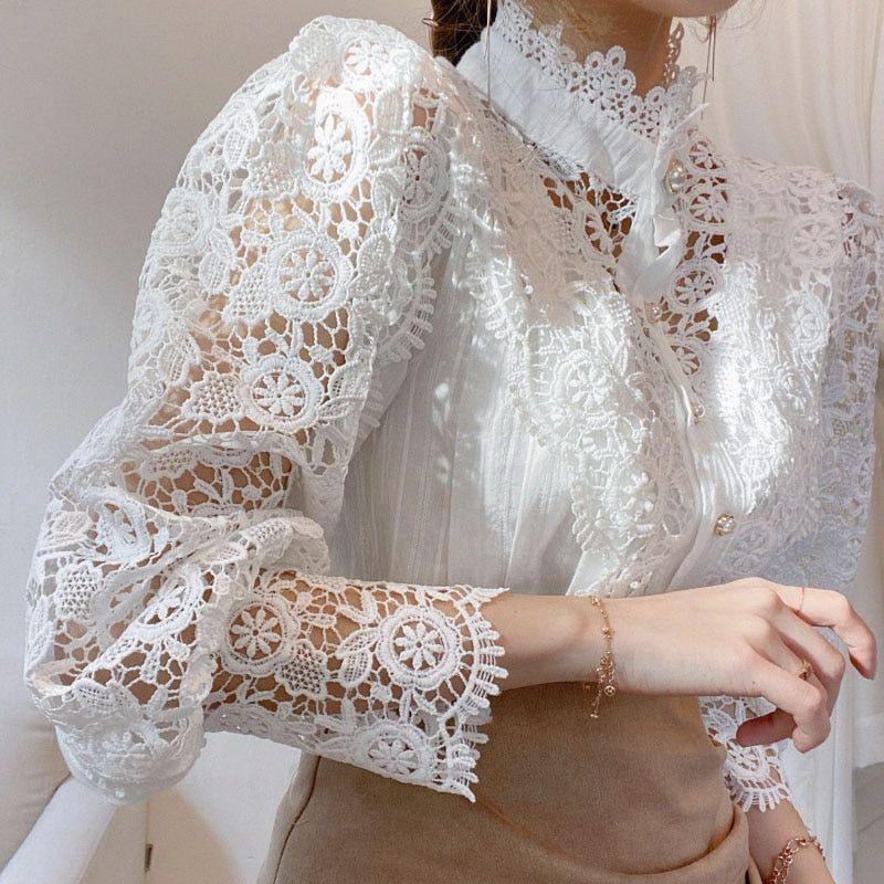 Blooms Love Lace Long Sleeve Blouse - Shirts & Tops - Mermaid Way