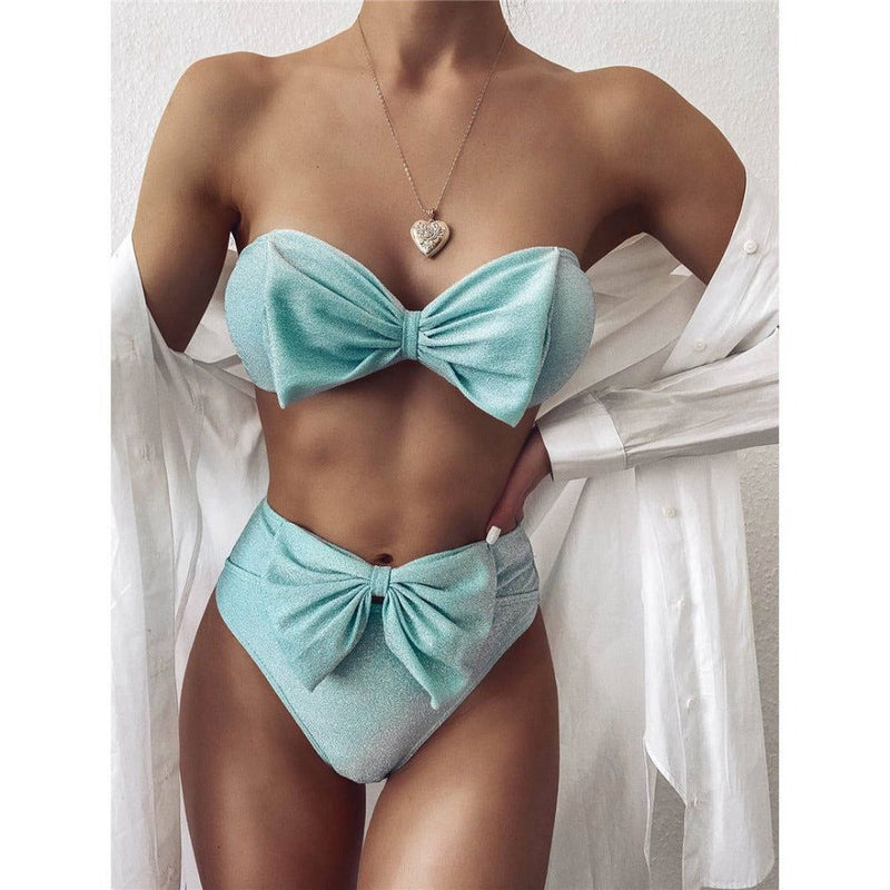 Luna Glitter Bowknot Decor Strapless Bikini Set - Swimwear - Mermaid Way