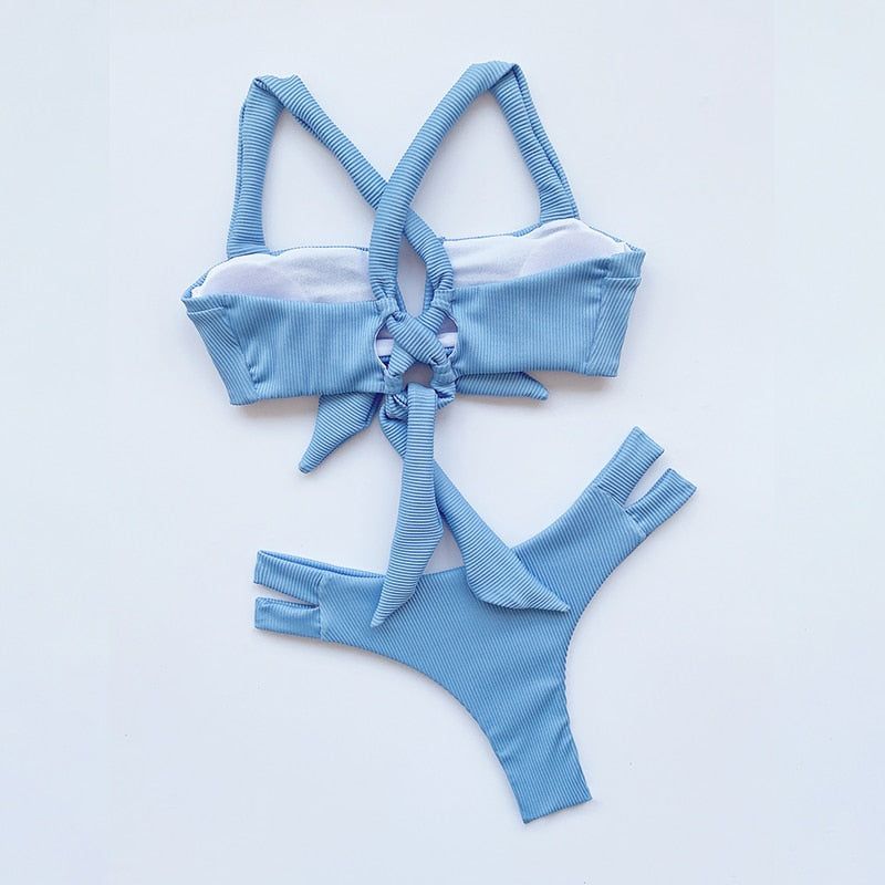 Blue Tie Front Bikini Set