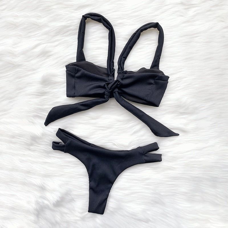 ZAFUL Cutout Ribbed Bikini Swimwear In BLUE