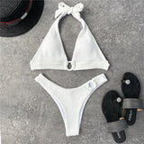Bergliot Ring Linked Halter Ribbed Bikini - Swimwear - Mermaid Way