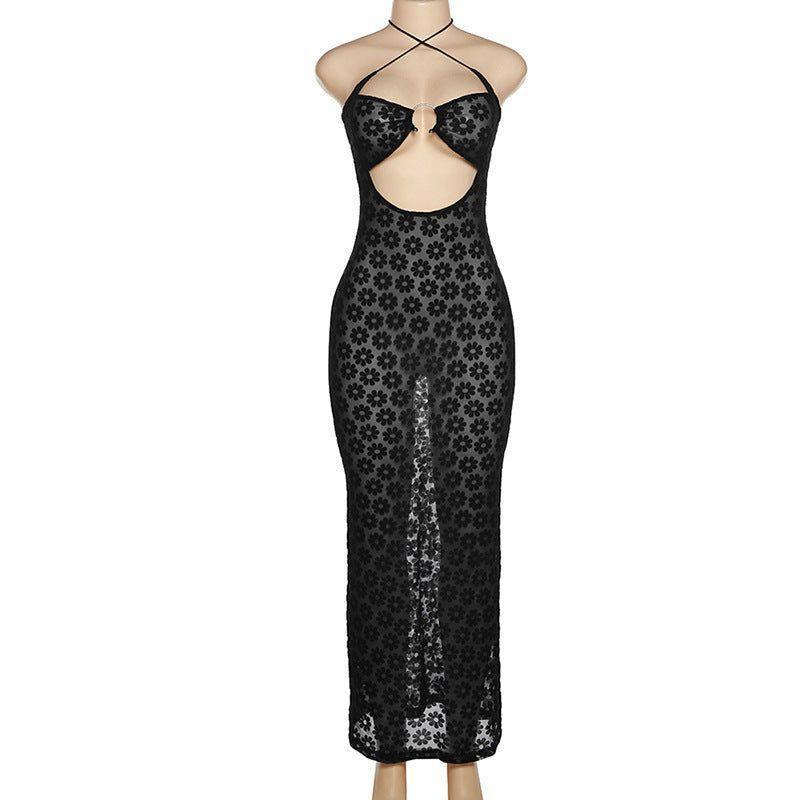 Riverside Mesh Daisy Printed Maxi Dress - Black / S - Mermaid Way