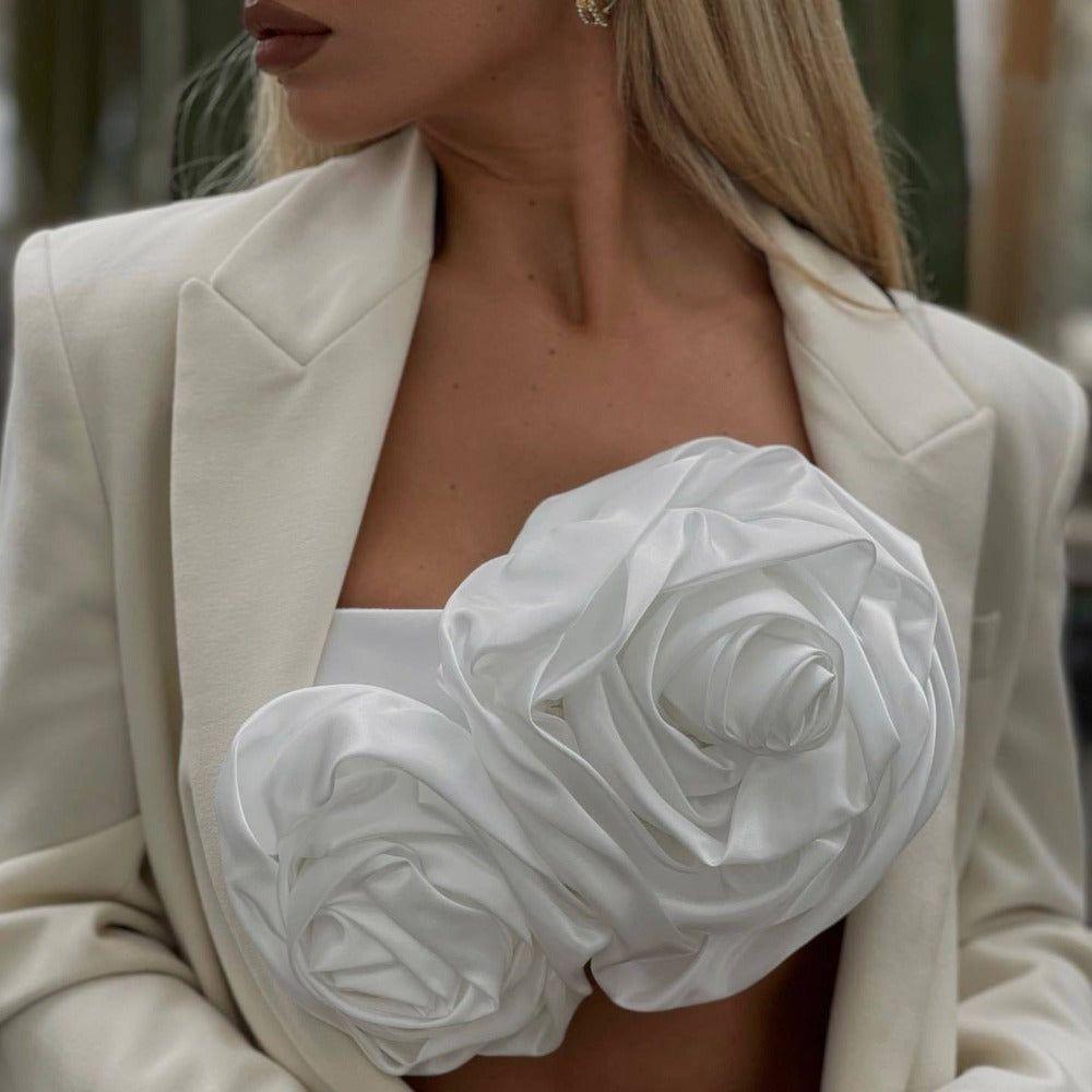 Rosebud Satin Crop Top - White / S - Mermaid Way