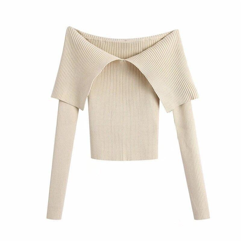 Sabina Off Shoulder Knitted Sweater - Champagne / S - Mermaid Way