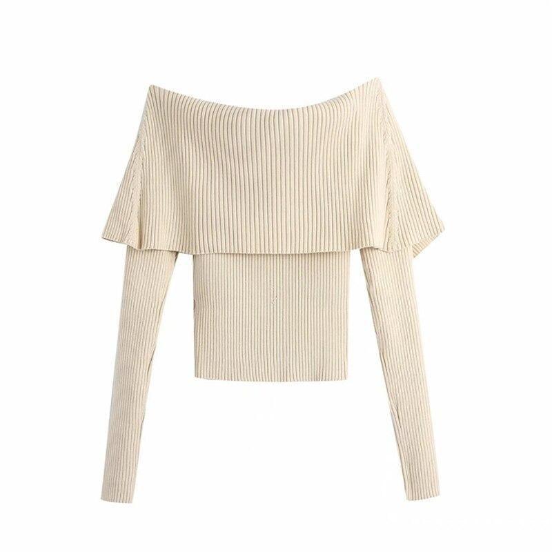 Sabina Off Shoulder Knitted Sweater - Champagne / S - Mermaid Way