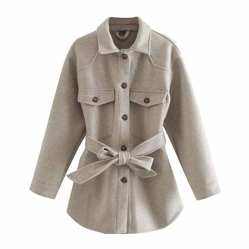 Shadya Belted Wool Shirt Coat - Beige / XS - Mermaid Way