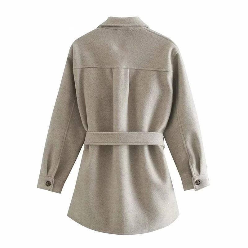 Shadya Belted Wool Shirt Coat - Beige / XS - Mermaid Way