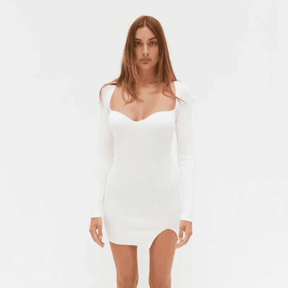 Shoreside Long Sleeve Knitted Mini Dress - White / XS - Mermaid Way