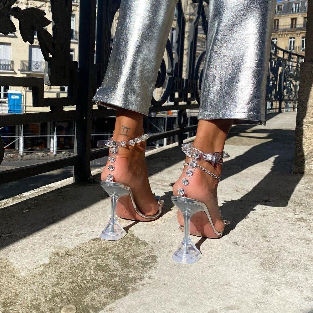 Showing Up Pyramid Heels Studded Sandals - Pink / 4 - Mermaid Way