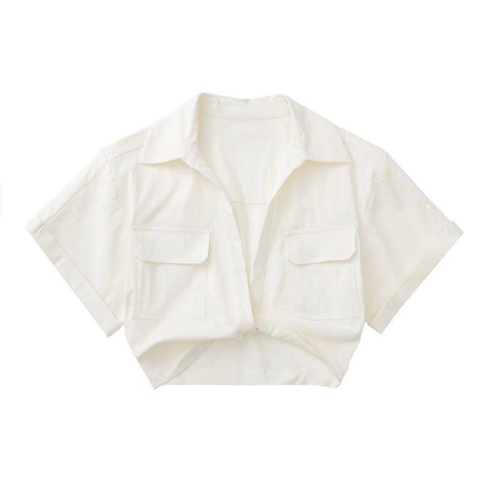 Sienna Short Sleeve Linen Crop Shirt - Ivory / XS - Mermaid Way